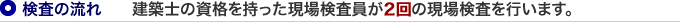 検査の流れ　建築士の資格を持った現場検査員が2回の現場検査を行います。